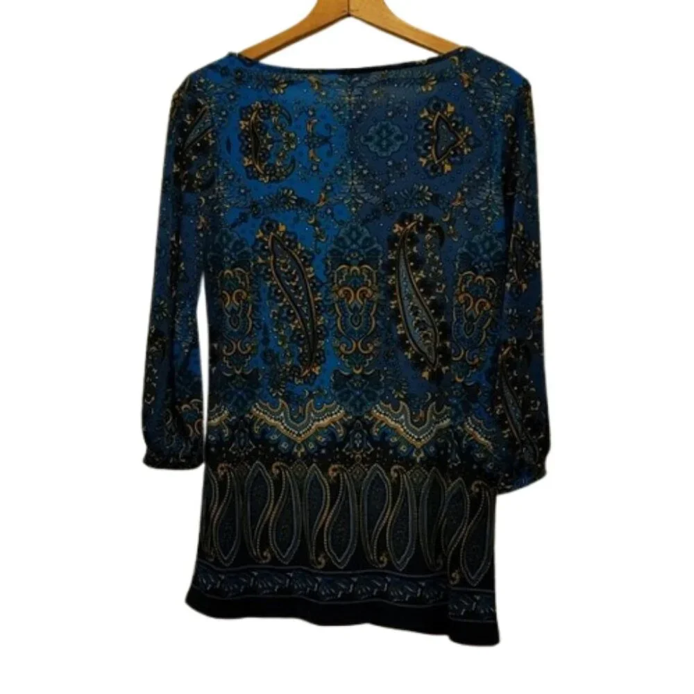 Ann Taylor Women's Size M Geometric Pattern Career Wear Popover Top - Picture 5 of 9